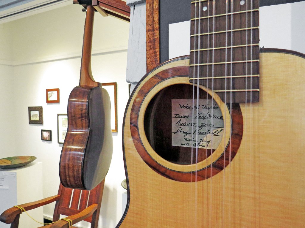 Detail of koa and spruce tenor ukulele by Doug Powdrell